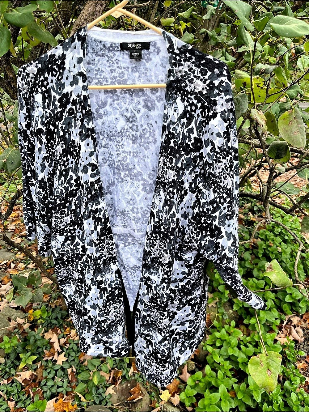 Style&Co. Animal Print Cardigan in Black & White Size 2X Like New